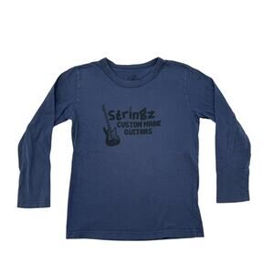 MINI BODEN Stringz Guitar Blue Long Sleeve Tee Size 7-8 Kids Boys Music Rock